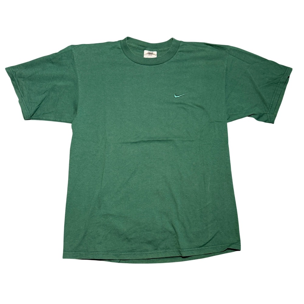 Vintage 90s Nike Green Tonal Swoosh T-Shirt Mens Medium Made in USA 90s Tag